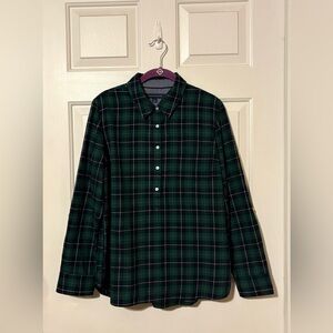 Tommy Hilfiger Women's Sz. L Cotton 1/2 Button Shirt Roll Tab Sleeve Green Plaid